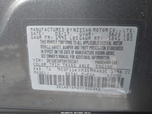 Nissan Sentra 2017 3N1AB7AP2HY300341 Image 9