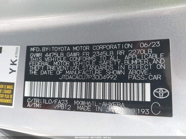 JTDACACU7P3004992 Toyota m20a-fxs, 1vm
