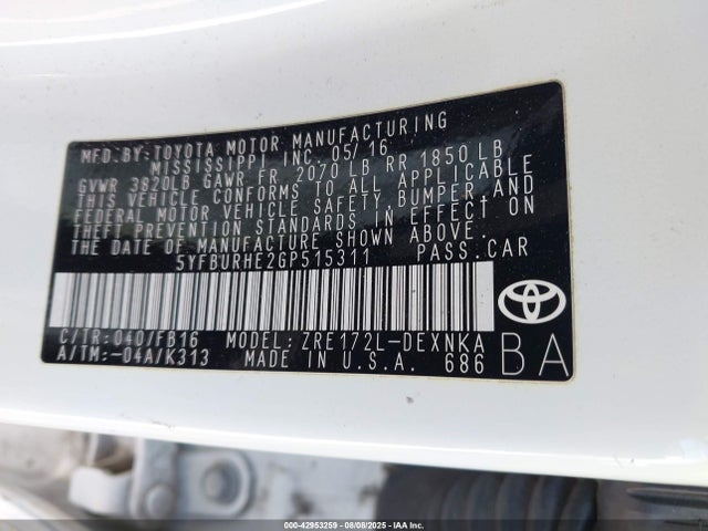 Toyota 2zr-fe 2016 5YFBURHE2GP515311 Image 9