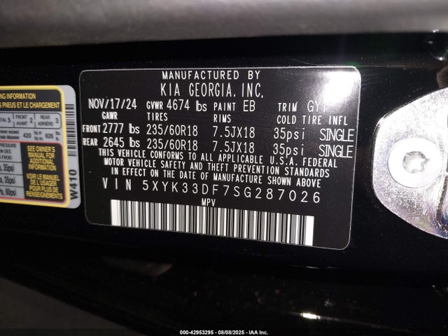 5XYK33DF7SG287026 KIA gdi theta iii