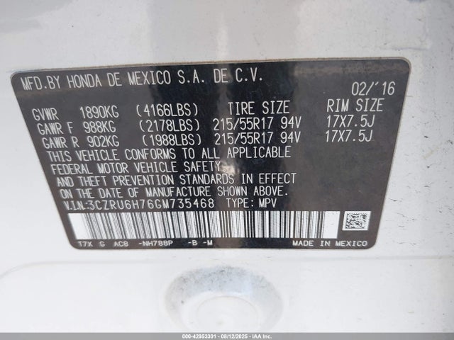 3CZRU6H76GM735468 Honda r18z9