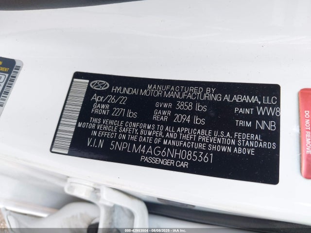 5NPLM4AG6NH085361 Hyundai mpi nu pe