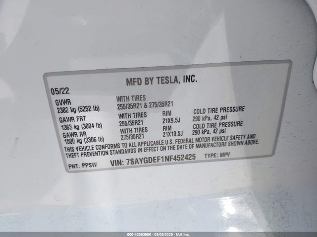 2022 TESLA MODEL Y 7SAYGDEF1NF452425 Photo 8