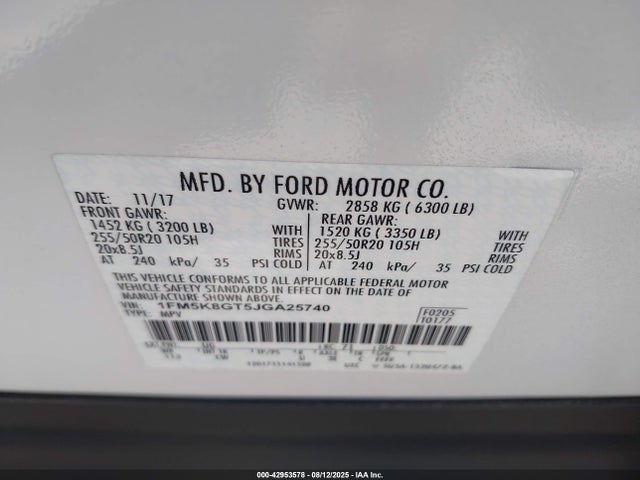 1FM5K8GT5JGA25740 Ford 3.5l gtdi