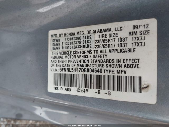 2013 HONDA ODYSSEY 5FNRL5H47DB004640 Photo 8
