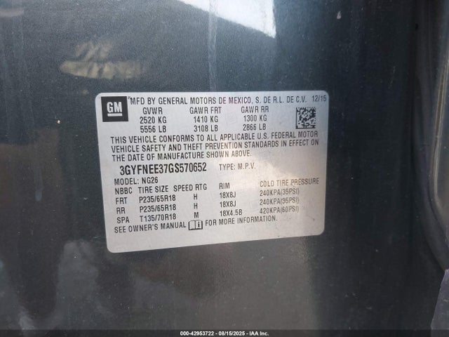 2016 CADILLAC SRX 3GYFNEE37GS570652 Photo 8