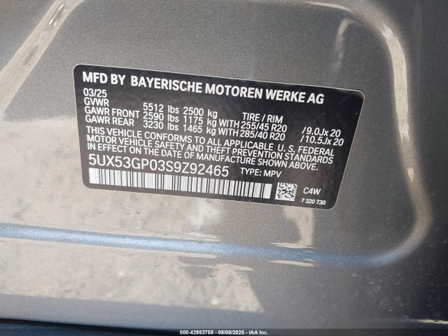 5UX53GP03S9Z92465 BMW 2025