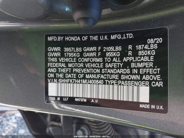 SHHFK7H41MU400840 Honda l15ba
