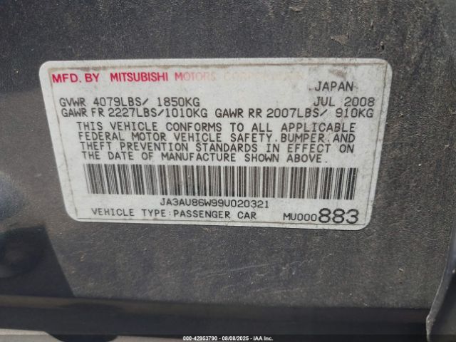 2009 MITSUBISHI LANCER JA3AU86W99U020321 Photo 8