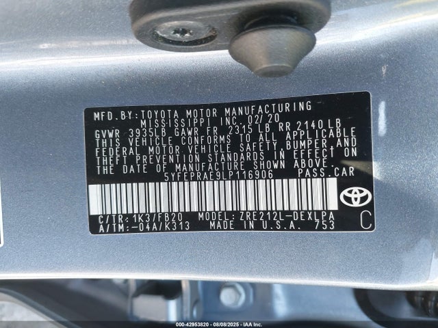 5YFEPRAE9LP116906 Toyota 2zr-fae