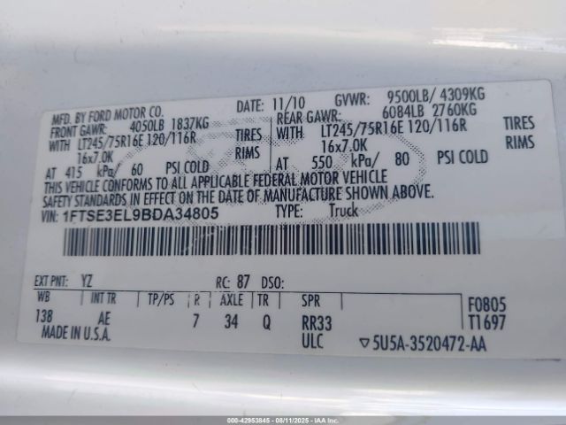 2011 FORD E-350 SUPER DUTY 1FTSE3EL9BDA34805 Photo 8