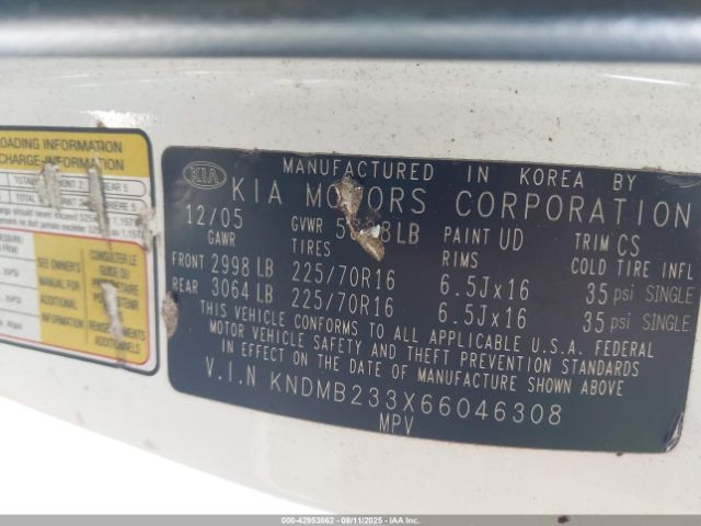 2006 KIA SEDONA KNDMB233X66046308 Photo 8