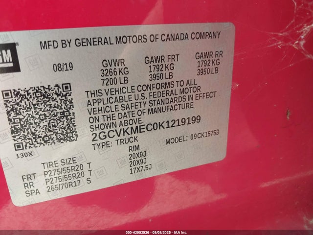 Chevrolet l83 - di, afm, alum, gen 5, var 1 2019 2GCVKMEC0K1219199 Image 9