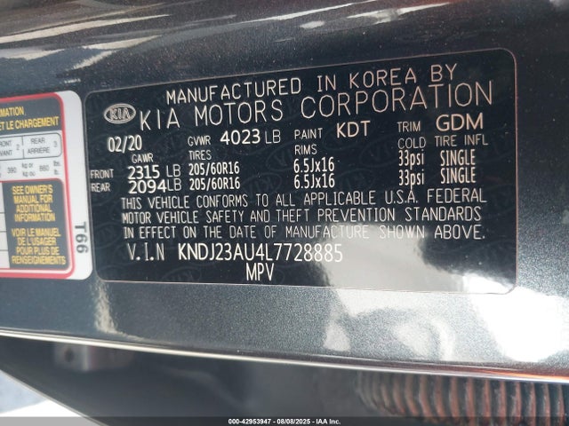KNDJ23AU4L7728885 KIA mpi nu
