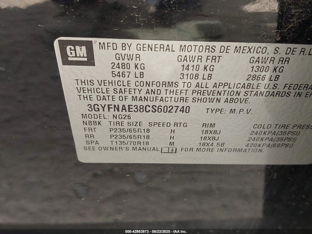 2012 CADILLAC SRX 3GYFNAE38CS602740 Photo 8