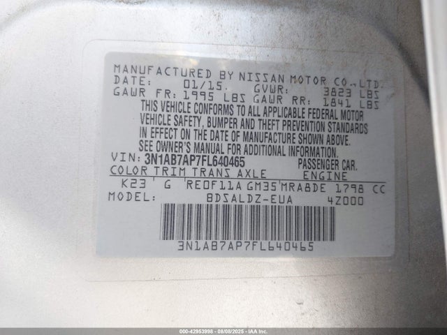 Nissan Sentra 2015 3N1AB7AP7FL640465 Image 9