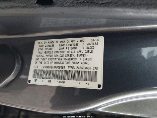 2006 ACURA TL 19UUA66246A048065 Photo 8