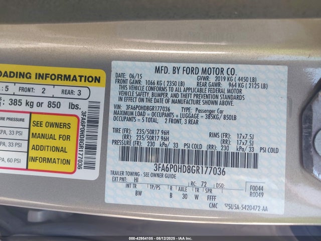 Ford 2016 2016 3FA6P0HD8GR177036 Image 9