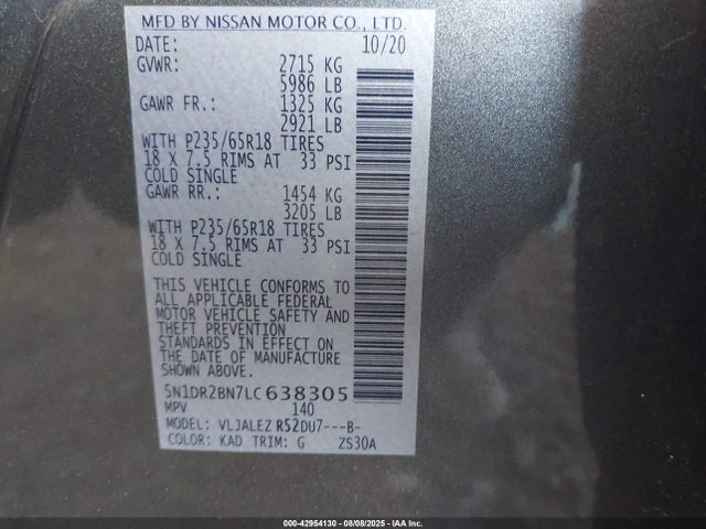 Nissan Pathfinder 2020 5N1DR2BN7LC638305 Image 9