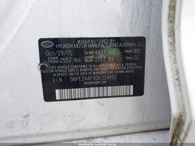 5NPE24AF4GH334992 Hyundai dohc gdi theta-ii