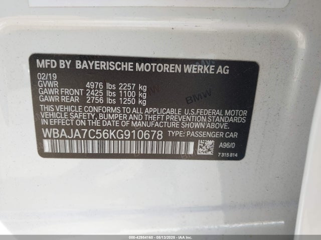WBAJA7C56KG910678 BMW 530I