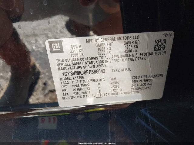 2015 CADILLAC ESCALADE 1GYS4MKJ8FR566643 Photo 8