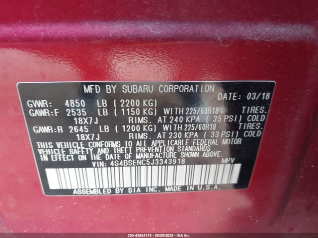 4S4BSENC5J3343918 Subaru u4