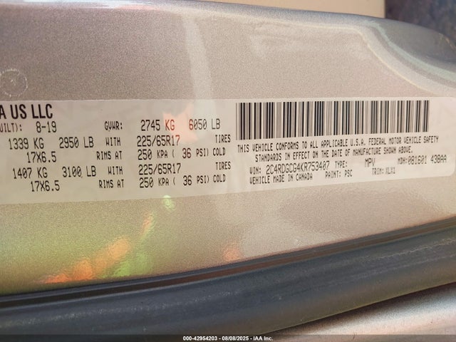 2C4RDGCG4KR753407 Dodge Grand Caravan