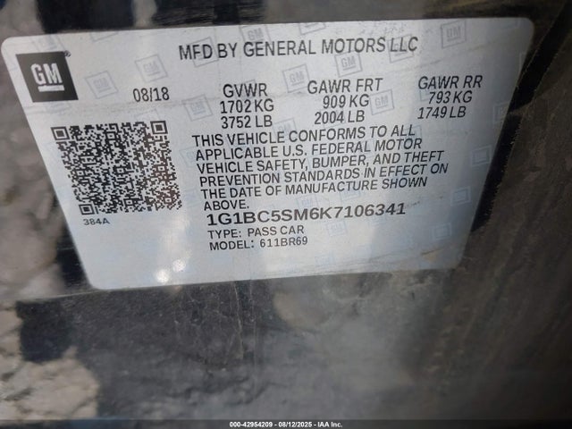 1G1BC5SM6K7106341 Chevrolet le2 -di: direct injection, vvt: variable valve timing, gen, alum