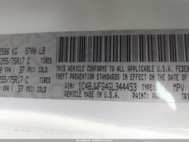 1C4BJWFG4GL344453 Jeep Wrangler