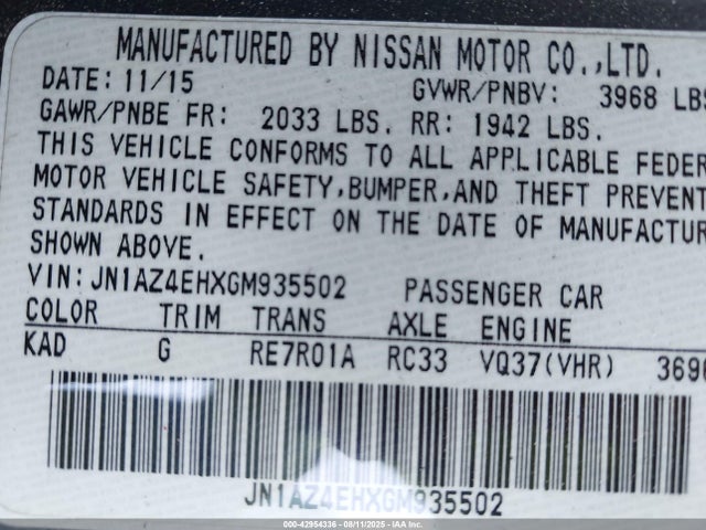 JN1AZ4EHXGM935502 Nissan 2016