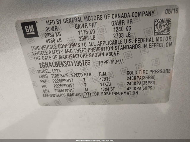 2GNALBEK3G1185765 Chevrolet lea - e85 max, aluminum