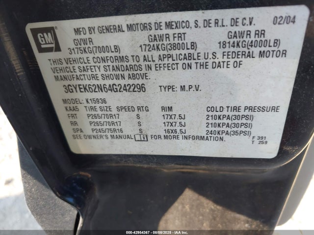 2004 CADILLAC ESCALADE EXT 3GYEK62N64G242296 Photo 8