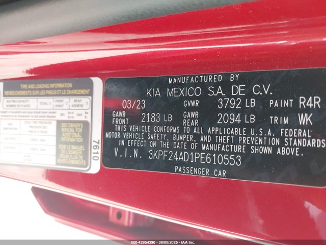3KPF24AD1PE610553 KIA mpi nu