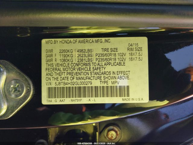 2016 ACURA RDX 5J8TB4H32GL000279 Photo 8