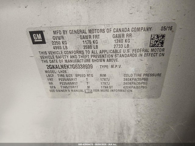 2GKALNEK7G6338939 GMC lea - e85 max, aluminum