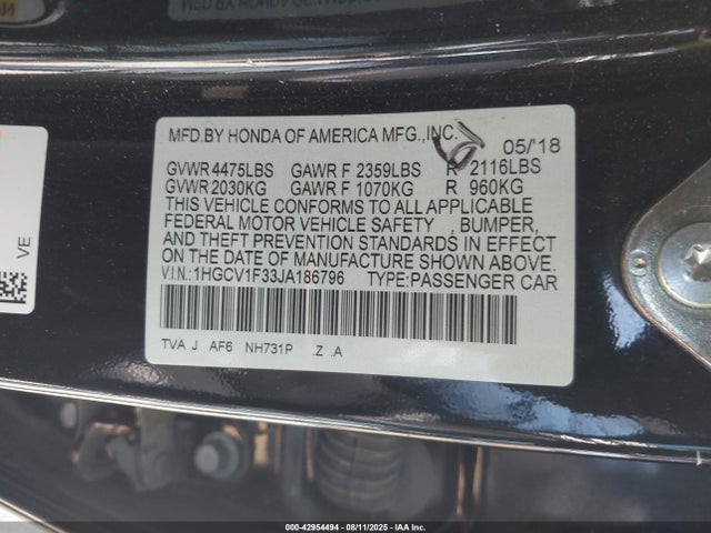 1HGCV1F33JA186796 Honda l15be