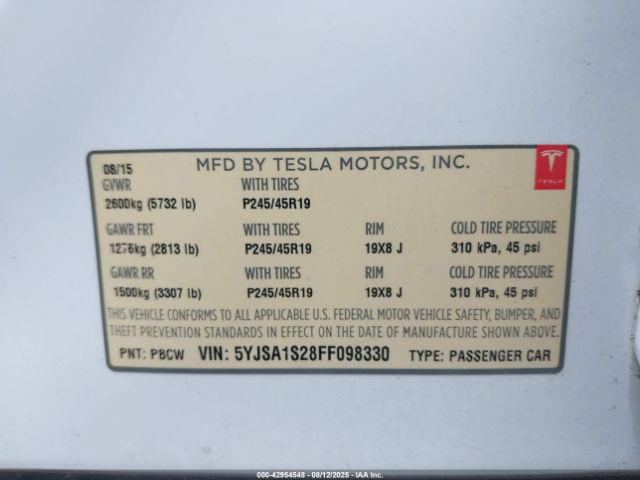 2015 TESLA MODEL S 5YJSA1S28FF098330 Photo 8