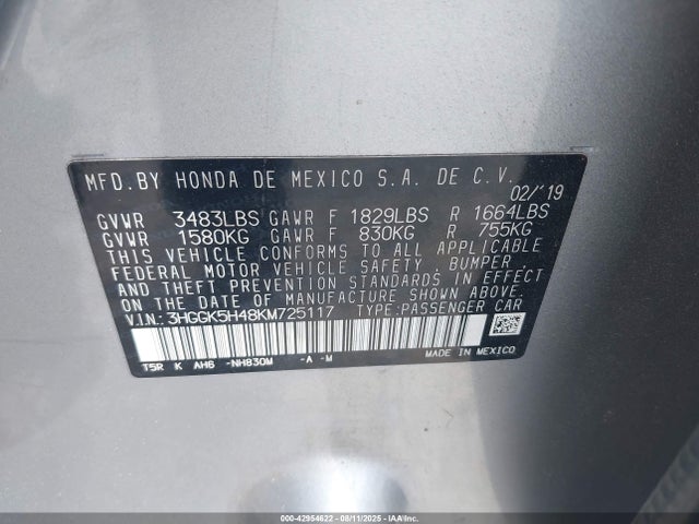 3HGGK5H48KM725117 Honda l15b1