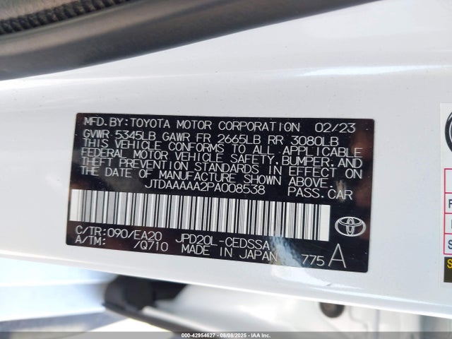 JTDAAAAA2PA008538 Toyota 3km