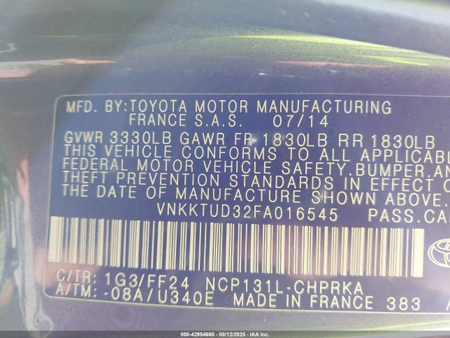 Toyota 1nz-fe 2015 VNKKTUD32FA016545 Image 9