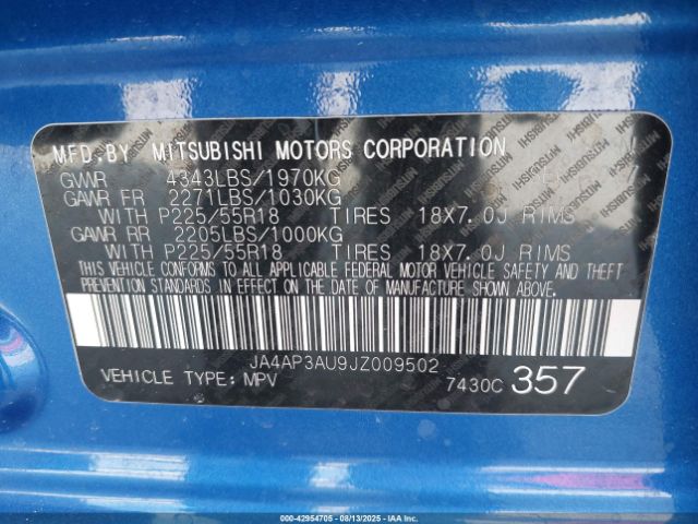 2018 MITSUBISHI OUTLANDER SPORT JA4AP3AU9JZ009502 Photo 8