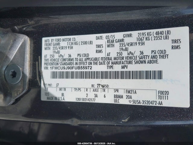 Ford 2015 2015 1FMCU9J90FUB55972 Image 9