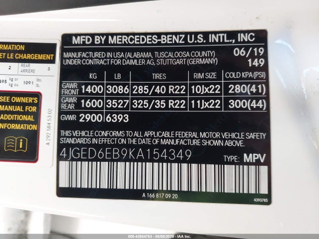4JGED6EB9KA154349 Mercedes-Benz m276