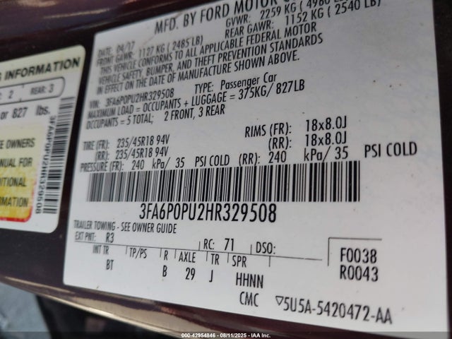 3FA6P0PU2HR329508 Ford 2.0l 4v atk hev