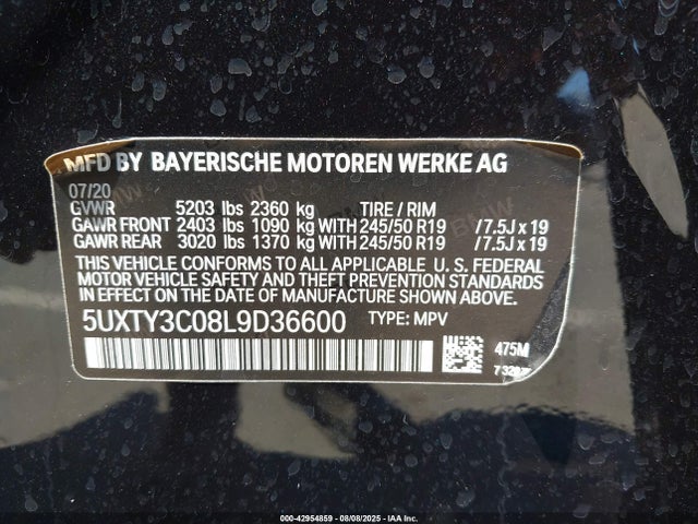 5UXTY3C08L9D36600 BMW X3