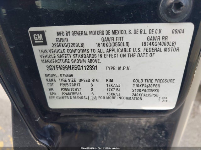 2005 CADILLAC ESCALADE ESV 3GYFK66N65G112891 Photo 8