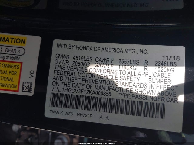 Honda lfb2 2019 1HGCV3F12KA000855 Image 9