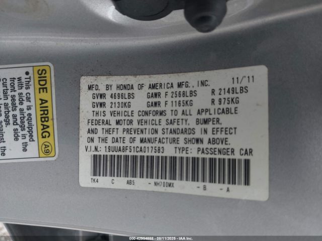 2012 ACURA TL 19UUA8F51CA017583 Photo 8