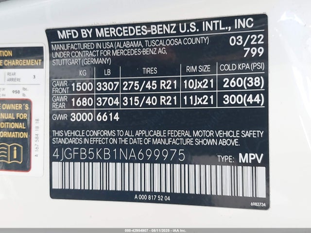 4JGFB5KB1NA699975 Mercedes-Benz m256